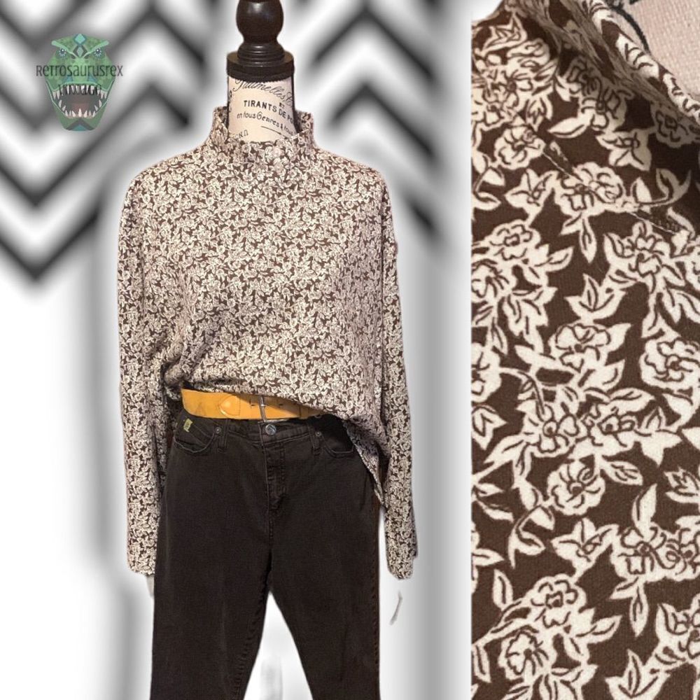 VINTAGE Jantzen Classics Brown Ditsy Floral Pattern Turtleneck, Large, Brand New